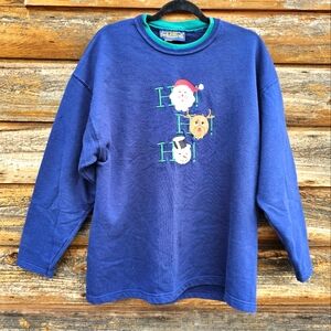 Vintage RARE Blue Christmas SL Sport Sweater Fuzzy Santa, Frosty, & Rudolph 3D